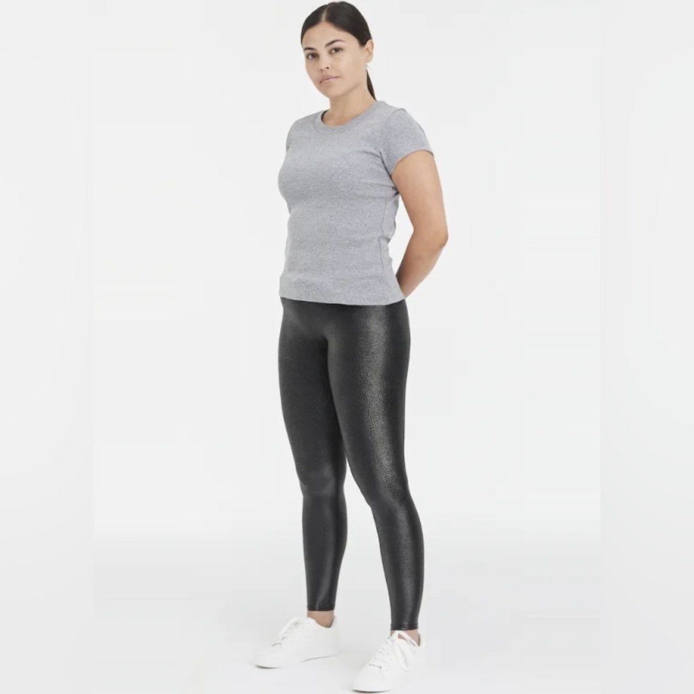SPANX Faux Leather Gunmetal Petite Leggings